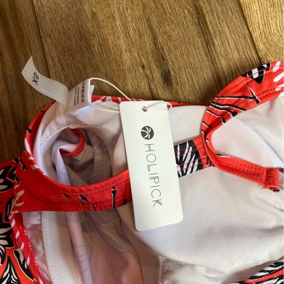 Tummy Control Long Torso Tankini Swimsuits For Women-Red Floral - Picture 8 of 8